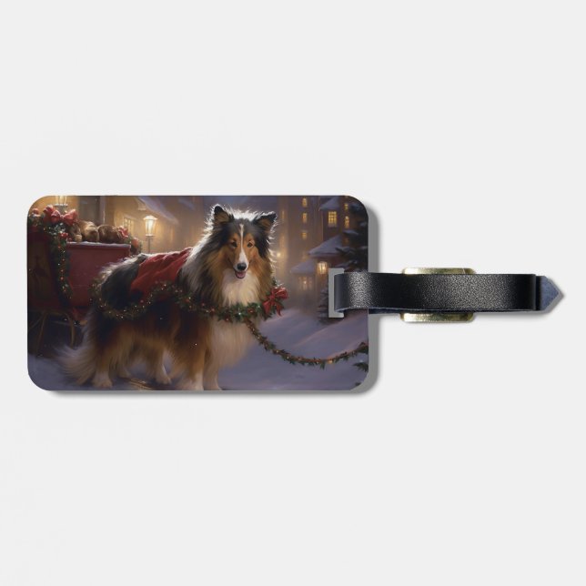 Shetland Sheepdog Christmas Festive Season  Luggage Tag (Back Horizontal)