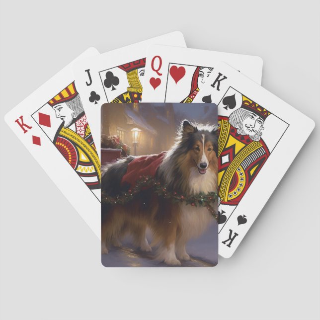Shetland Sheepdog Christmas Festive Season  Playing Cards (Back)