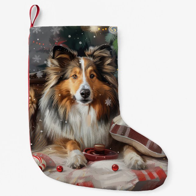 Shetland Sheepdog Christmas Festive Small Christmas Stocking (Front)