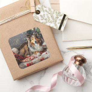 Shetland Sheepdog Christmas Festive Square Sticker