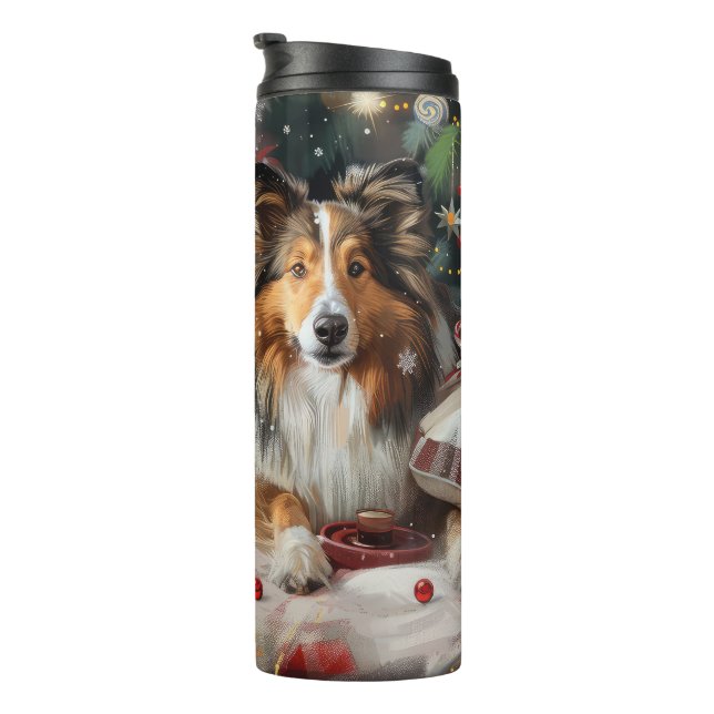 Shetland Sheepdog Christmas Festive Thermal Tumbler (Rotated Right)