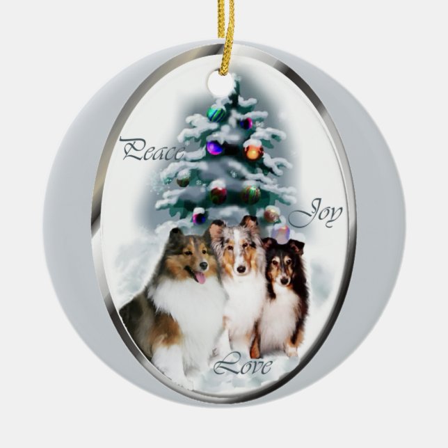 Shetland Sheepdog Christmas Gifts Ceramic Tree Decoration (Front)
