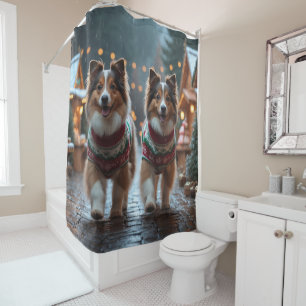 Shetland Sheepdog Christmas Snow Holiday  Shower Curtain
