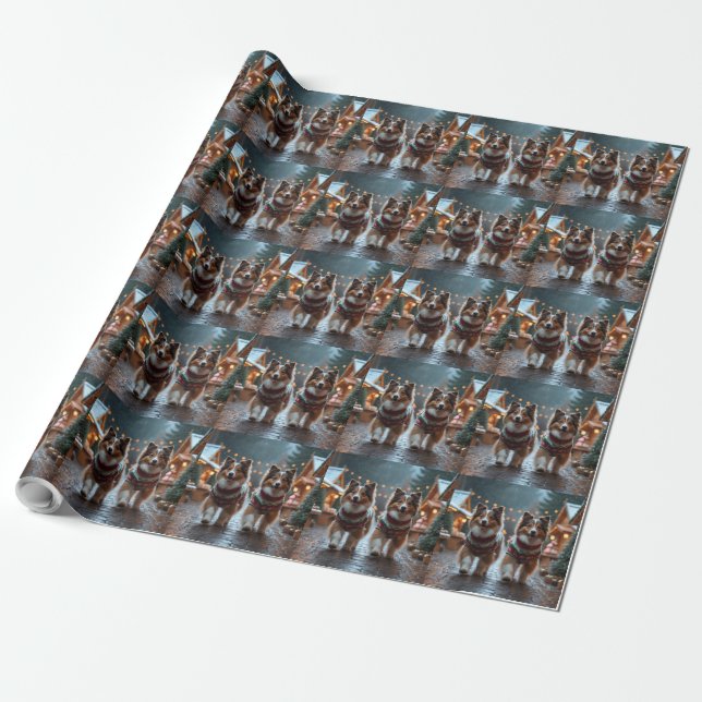 Shetland Sheepdog Christmas Snow Holiday  Wrapping Paper (Unrolled)
