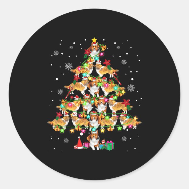 Shetland Sheepdog Christmas Tree Funny Sheltie Chr Classic Round Sticker (Front)