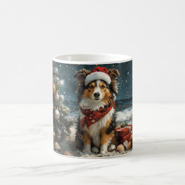 Shetland Sheepdog Christmas Vintage Beach  Coffee Mug (Center)