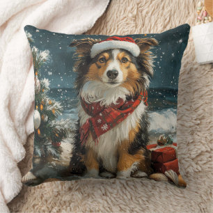 Shetland Sheepdog Christmas Vintage Beach  Cushion