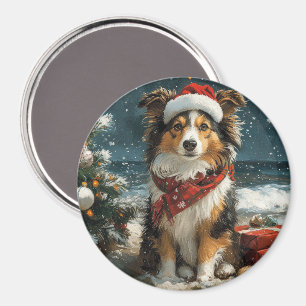 Shetland Sheepdog Christmas Vintage Beach Magnet