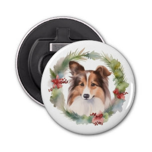 Shetland Sheepdog Christmas Wreath Festive Pup Bottle Opener