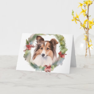 Shetland Sheepdog Christmas Wreath Festive Pup Card