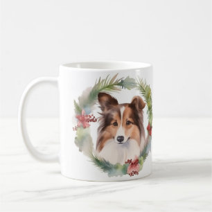 Shetland Sheepdog Christmas Wreath Festive Pup Coffee Mug