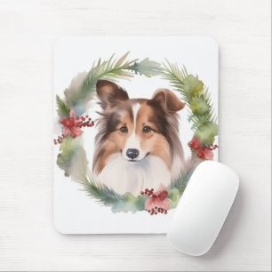 Shetland Sheepdog Christmas Wreath Festive Pup Mouse Mat