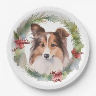Shetland Sheepdog Christmas Wreath Festive Pup Paper Plate