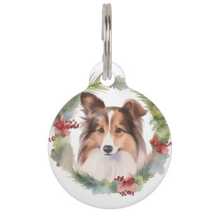 Shetland Sheepdog Christmas Wreath Festive Pup Pet Tag