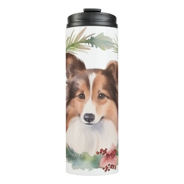 Shetland Sheepdog Christmas Wreath Festive Pup Thermal Tumbler (Front)