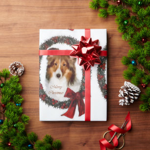 Shetland Sheepdog Christmas Wreath Wrapping Paper