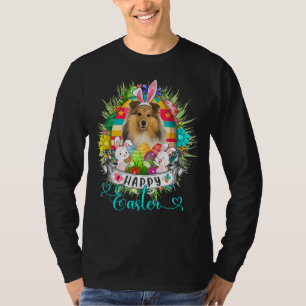 Shetland Sheepdog Dog In Easter Eggs Basket Happy T-Shirt