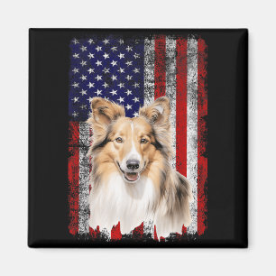 Shetland Sheepdog Dog Lover Flag 4th of July Magnet