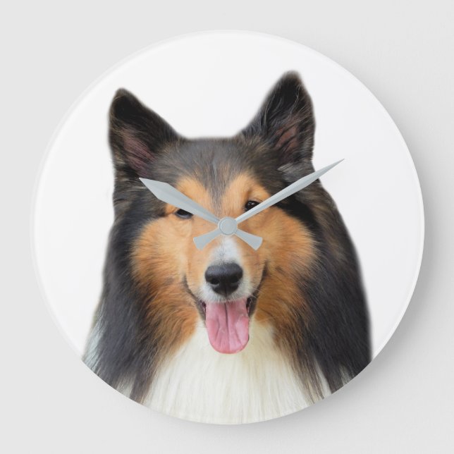 Shetland Sheepdog dog pet animal photography Large Clock (Front)