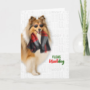 Shetland Sheepdog Funny Fleas Navidog Christmas Holiday Card