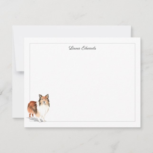Shetland Sheepdog Gray Border Personalized Card (Front)
