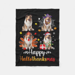 Shetland Sheepdog Halloween Christmas Happy Hallot Fleece Blanket