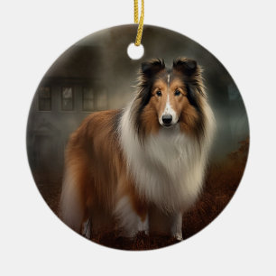 Shetland Sheepdog Halloween Scary Ceramic Tree Decoration