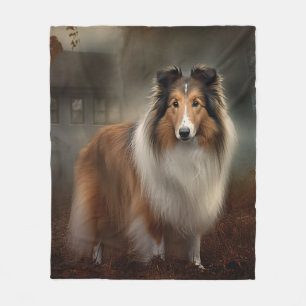 Shetland Sheepdog Halloween Scary Fleece Blanket