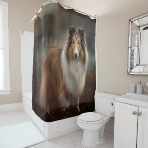 Shetland Sheepdog Halloween Scary Shower Curtain