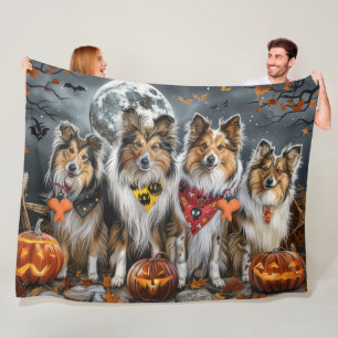 Shetland Sheepdog Halloween Spooky Fleece Blanket