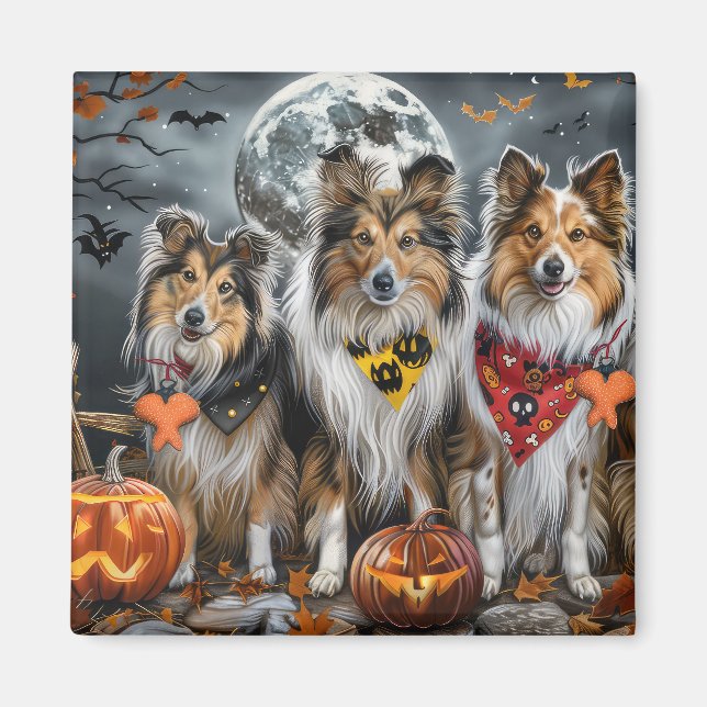 Shetland Sheepdog Halloween Spooky  Magnet (Front)