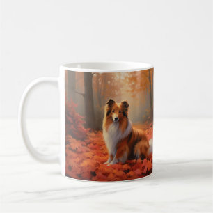 Shetland Sheepdog in Autumn Leaves Fall Inspire  Coffee Mug
