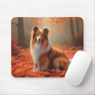 Shetland Sheepdog in Autumn Leaves Fall Inspire  Mouse Mat