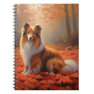 Shetland Sheepdog in Autumn Leaves Fall Inspire Notebook
