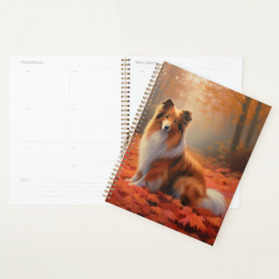 Shetland Sheepdog in Autumn Leaves Fall Inspire Planner