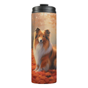 Shetland Sheepdog in Autumn Leaves Fall Inspire  Thermal Tumbler