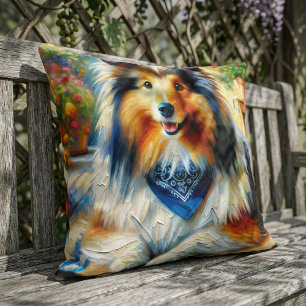 Shetland Sheepdog in Cottage Garden Scene Cushion
