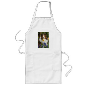 shetland sheepdog in flowers long apron