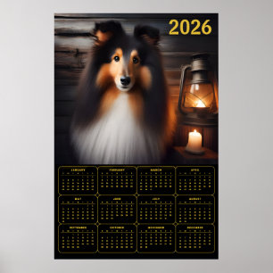 Shetland Sheepdog Lantern Glow Rustic Dog Calendar Poster