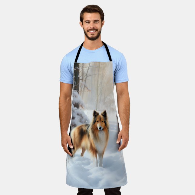 Shetland Sheepdog Let It Snow Christmas Apron (Worn)