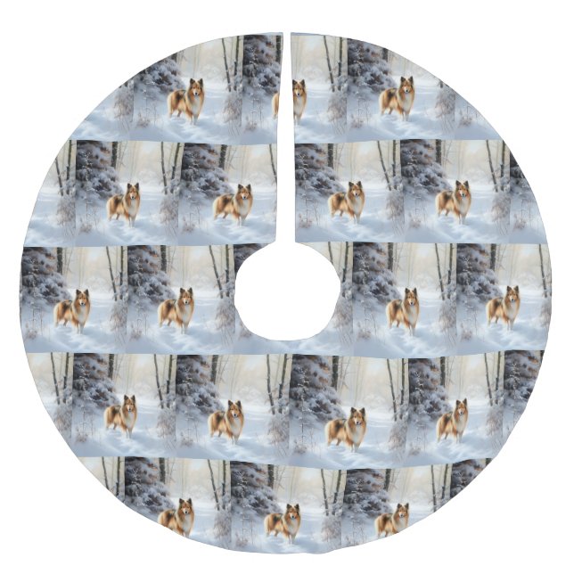 Shetland Sheepdog Let It Snow Christmas Brushed Polyester Tree Skirt (Front)