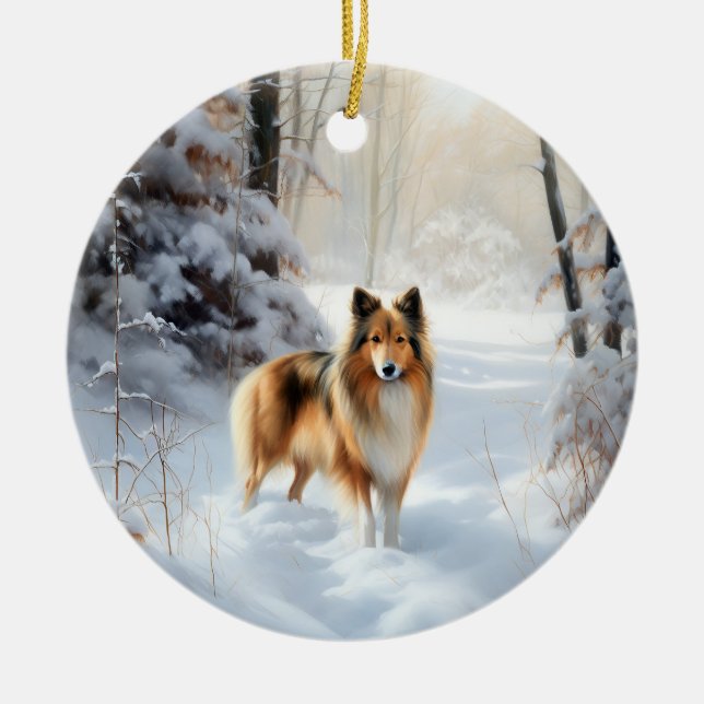 Shetland Sheepdog Let It Snow Christmas Ceramic Tree Decoration (Front)