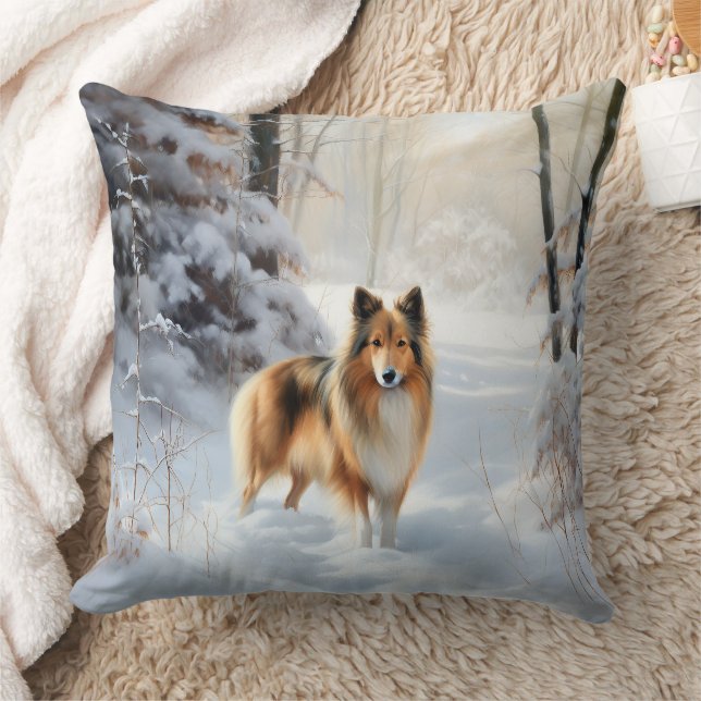 Shetland Sheepdog Let It Snow Christmas Cushion (Blanket)