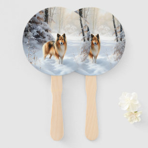 Shetland Sheepdog Let It Snow Christmas Hand Fan