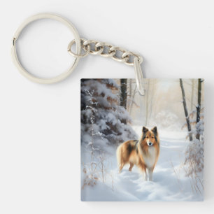 Shetland Sheepdog Let It Snow Christmas Key Ring