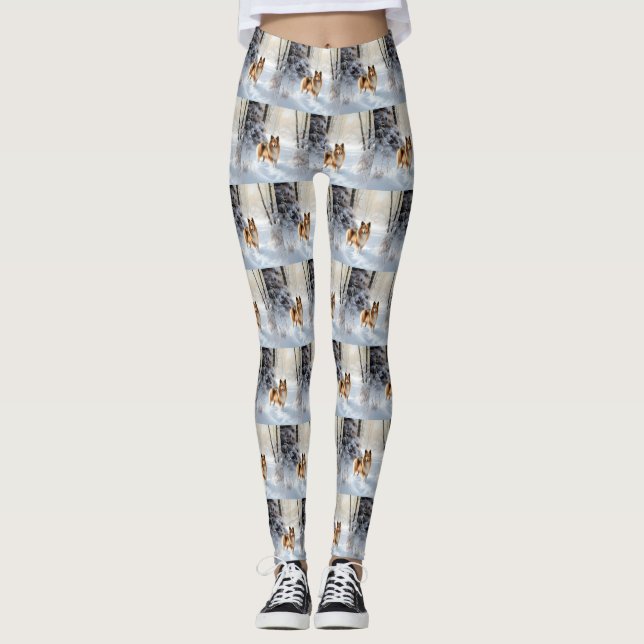 Shetland Sheepdog Let It Snow Christmas Leggings (Front)