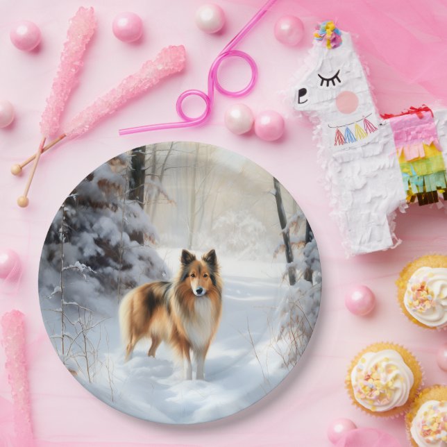 Shetland Sheepdog Let It Snow Christmas Paper Plate (Party)