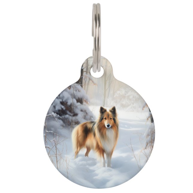 Shetland Sheepdog Let It Snow Christmas Pet Tag (Front)