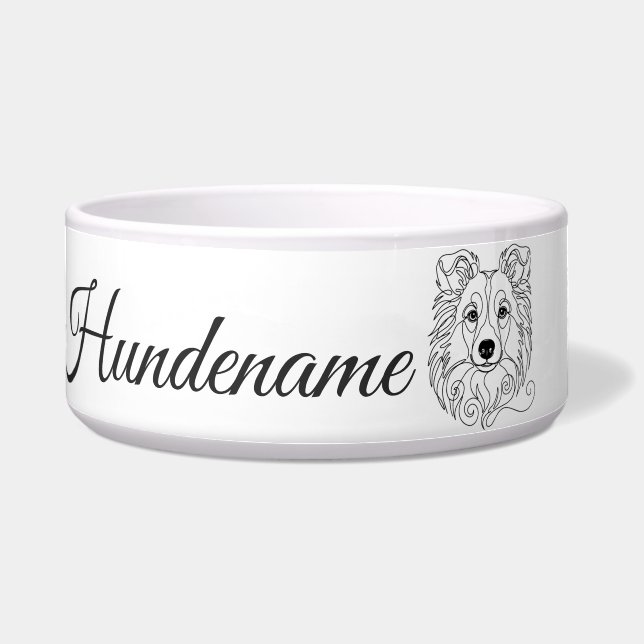 Shetland Sheepdog Line Art personalized bowl (Front)