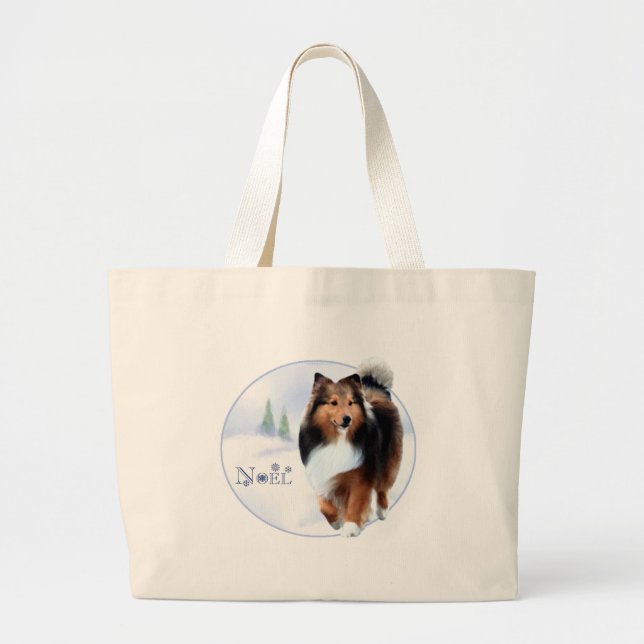 Shetland Sheepdog Noel Large Tote Bag (Front)